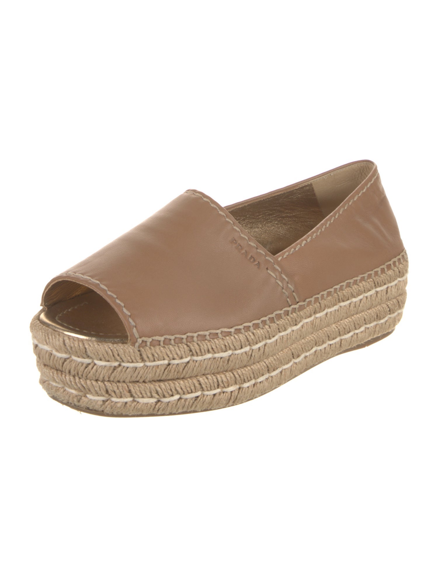 Prada Leather Whipstitch Trim Espadrilles