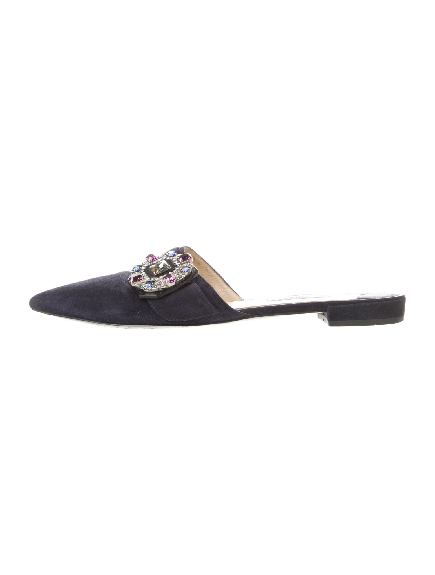 Prada Suede Crystal Embellishments Mules