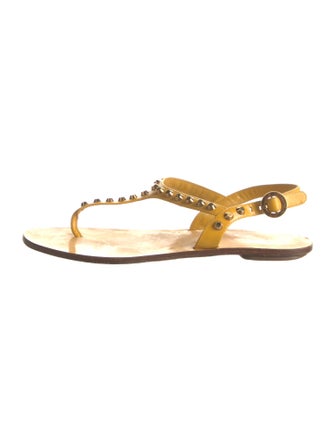 Prada Leather Studded Accents T-Strap Sandals