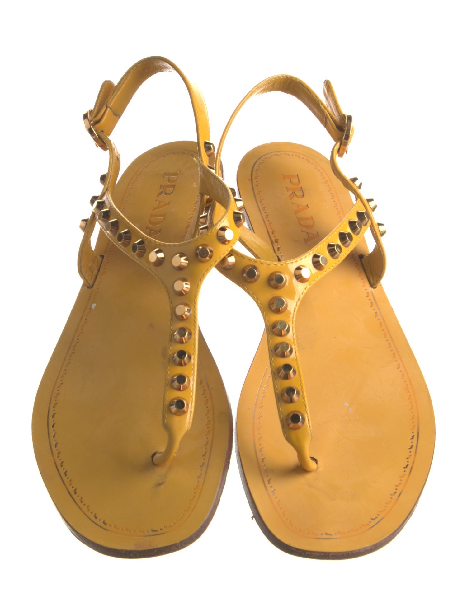 Prada Leather Studded Accents T-Strap Sandals