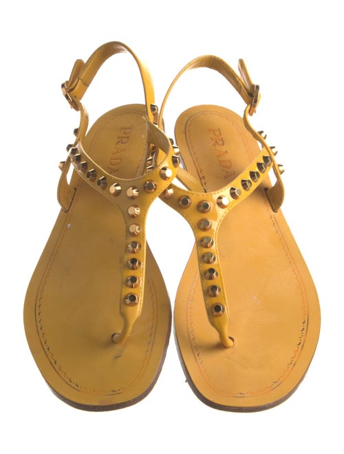 Prada Leather Studded Accents T-Strap Sandals