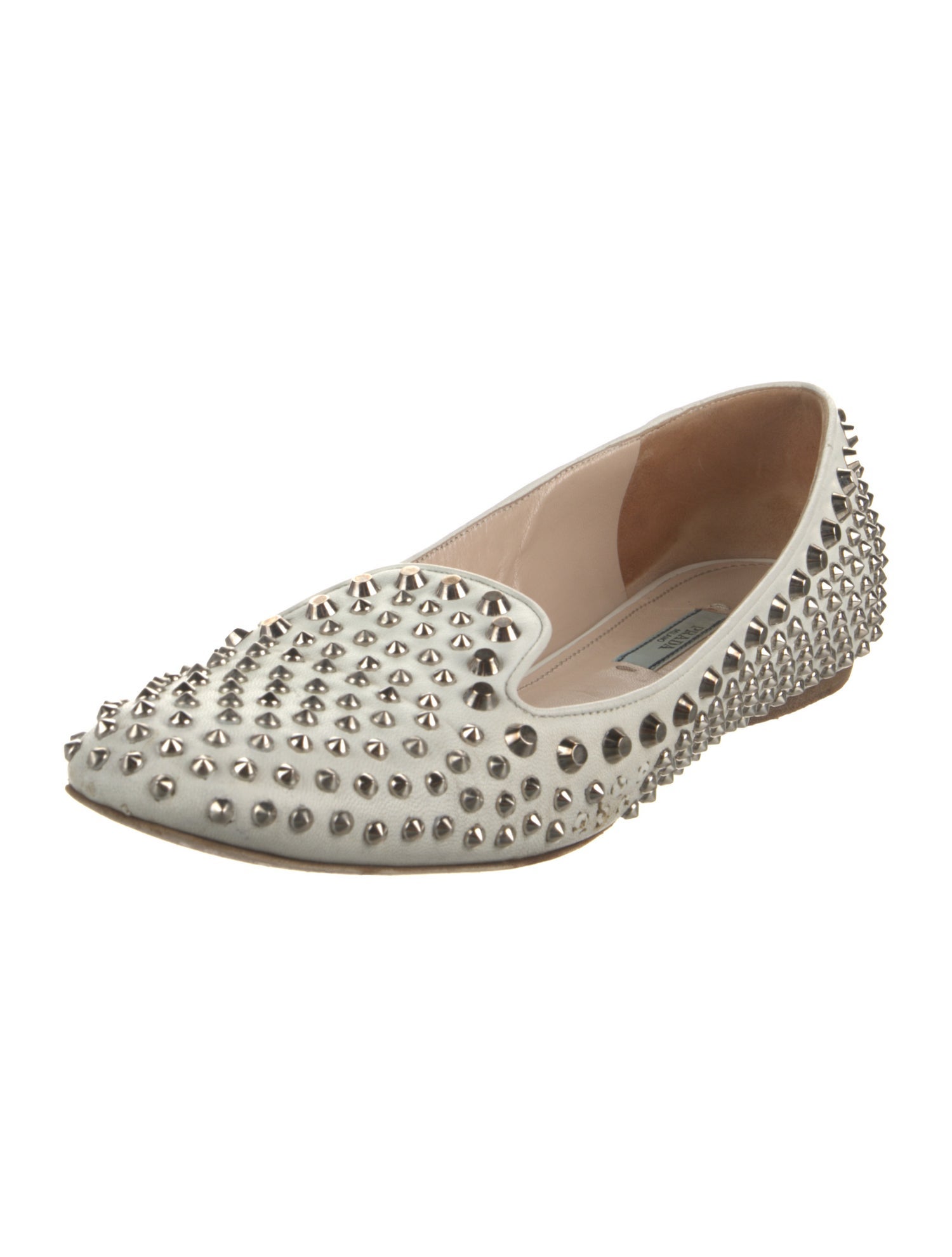 Prada Leather Studded Accents Ballet Flats