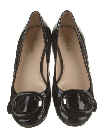 Prada Patent Leather Bow Accents Ballet Flats