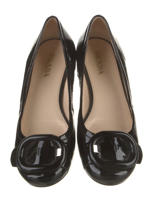Prada Patent Leather Bow Accents Ballet Flats