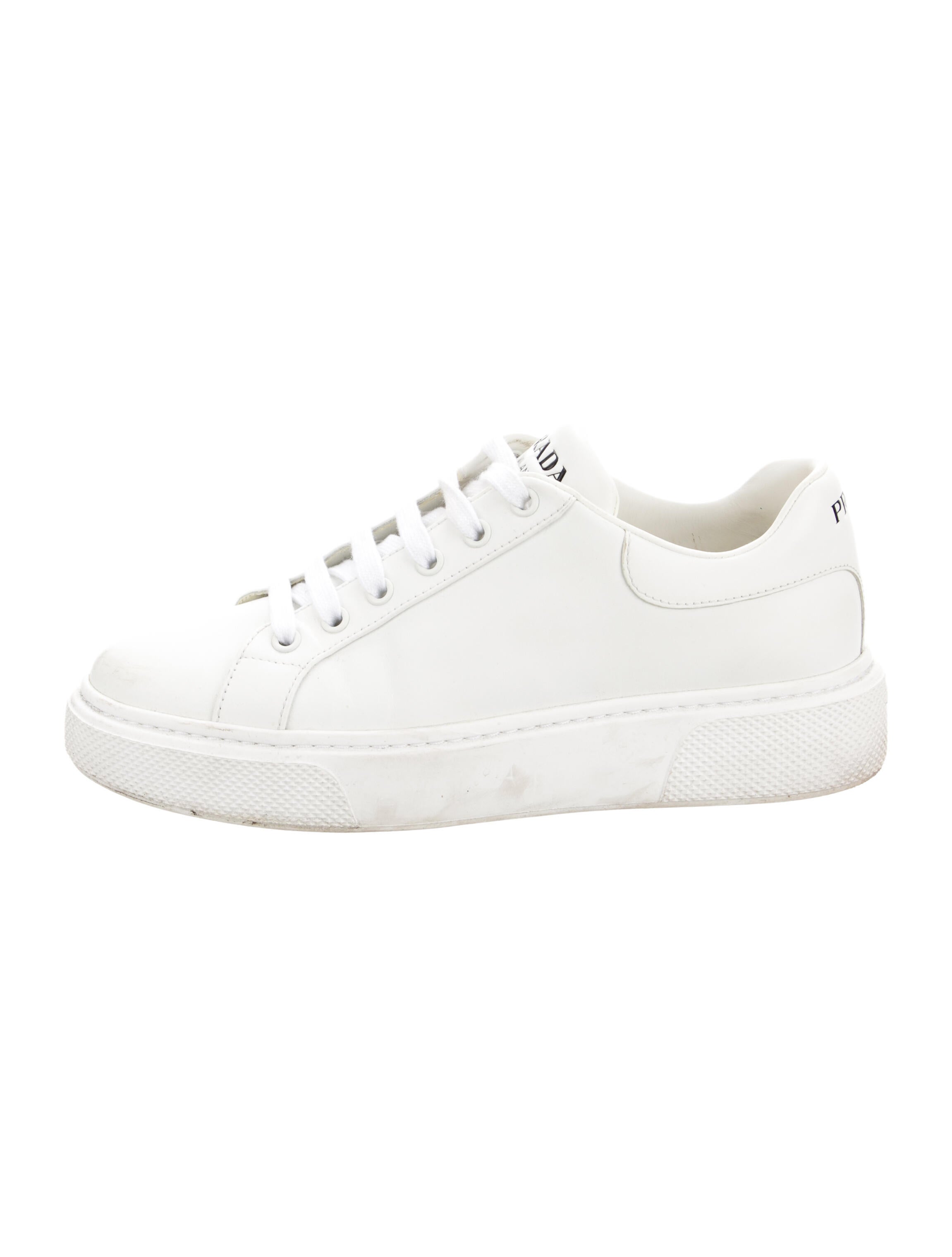 Prada Leather Embroidered Accent Sneakers