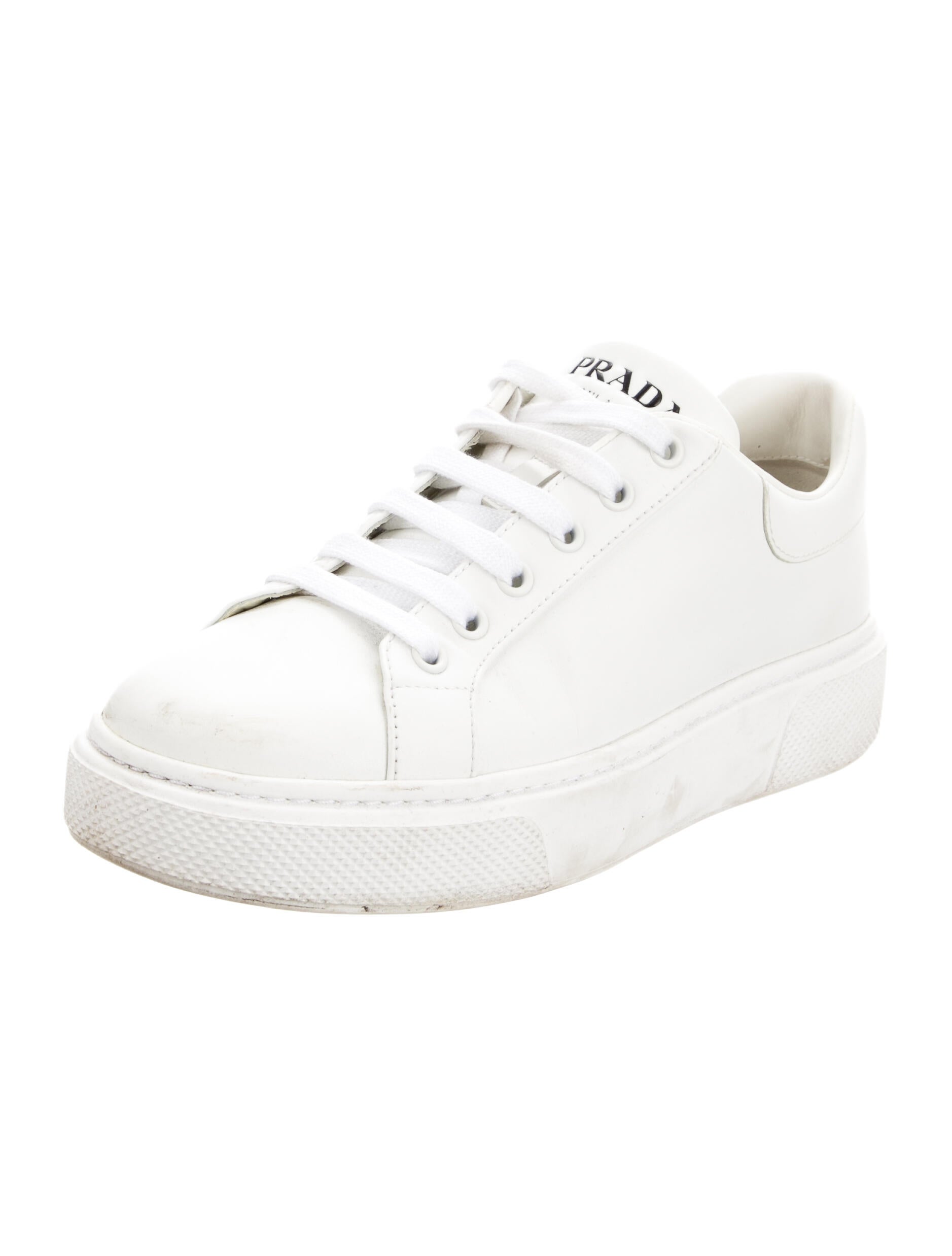 Prada Leather Embroidered Accent Sneakers