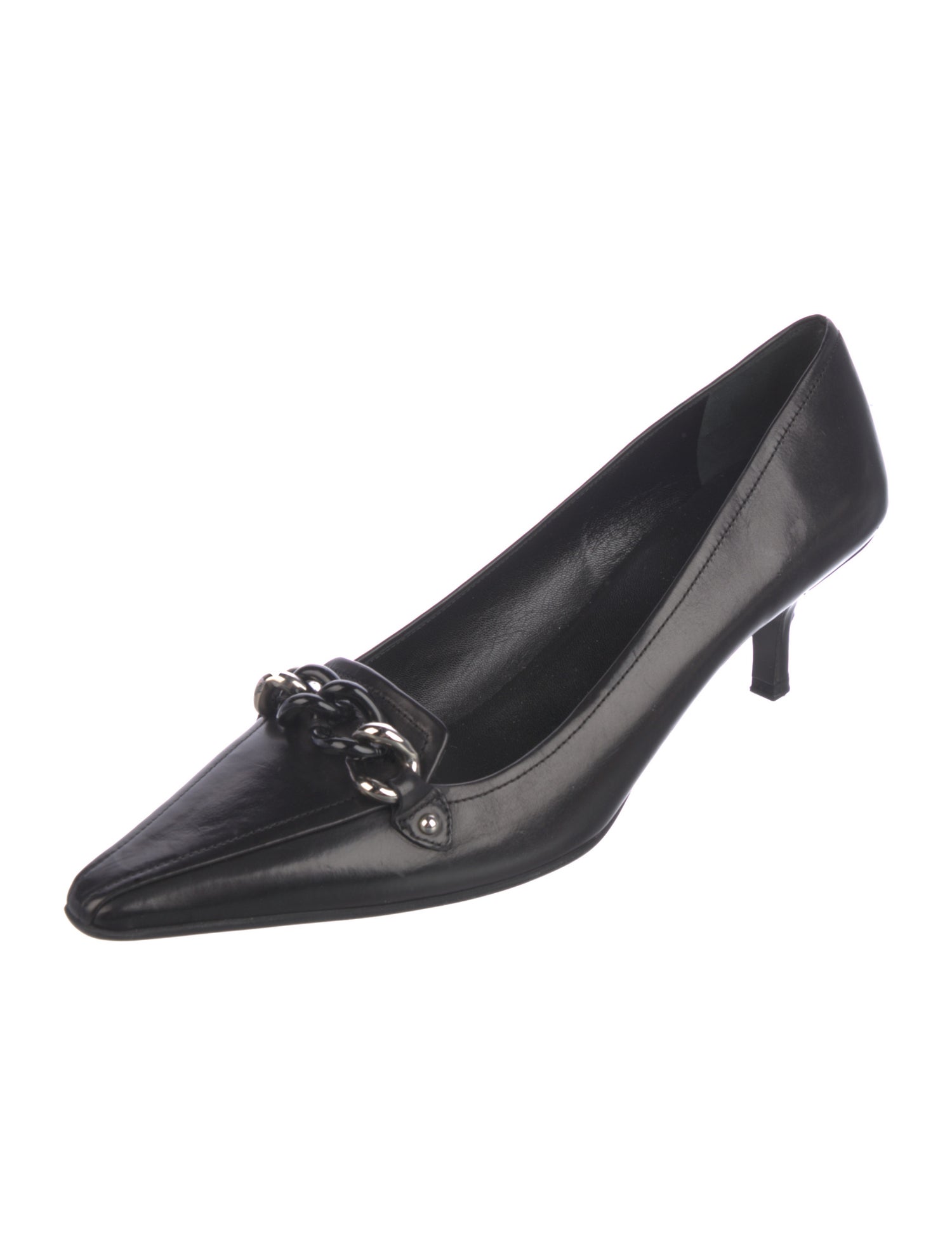 Prada Embossed Leather Chain-Link Accents Pumps