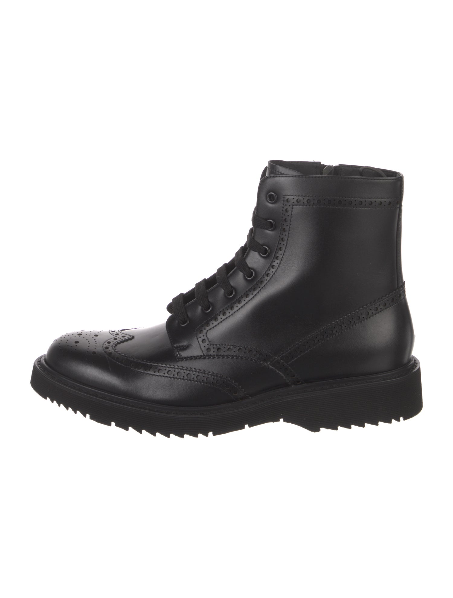 Prada Leather Eyelet Trim Combat Boots w/ Tags