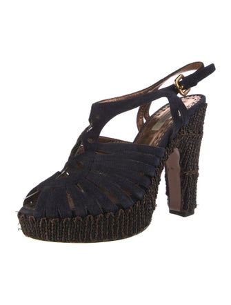 Prada Suede Lasercut Accents T-Strap Pumps