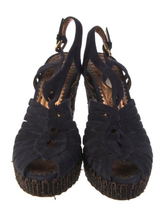 Prada Suede Lasercut Accents T-Strap Pumps