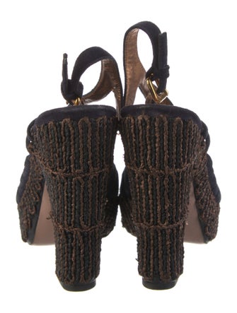 Prada Suede Lasercut Accents T-Strap Pumps