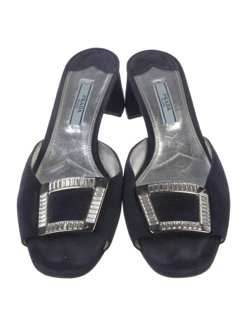 Prada Suede Crystal Embellishments Slides