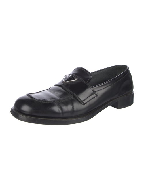 Prada Enameled Metal Triangle Leather Loafers