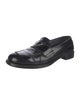 Prada Enameled Metal Triangle Leather Loafers