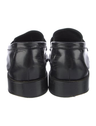 Prada Enameled Metal Triangle Leather Loafers