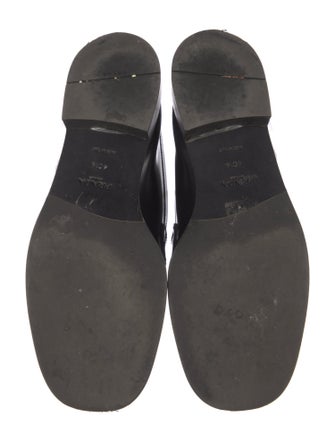 Prada Enameled Metal Triangle Leather Loafers