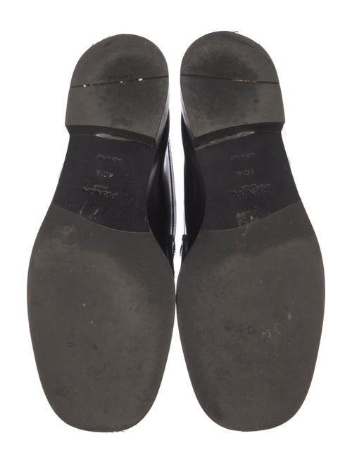 Prada Enameled Metal Triangle Leather Loafers