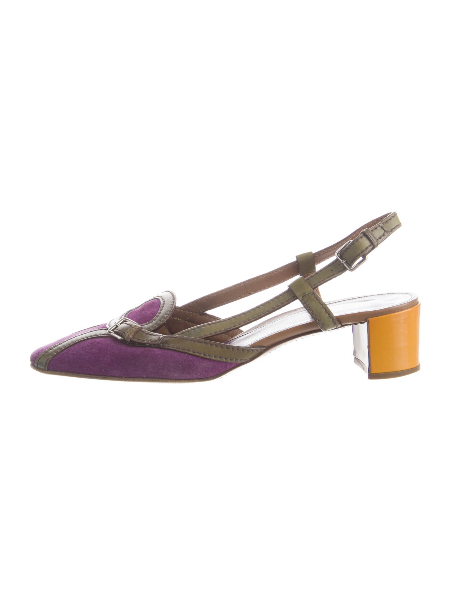 Prada Suede Colorblock Pattern Slingback Pumps