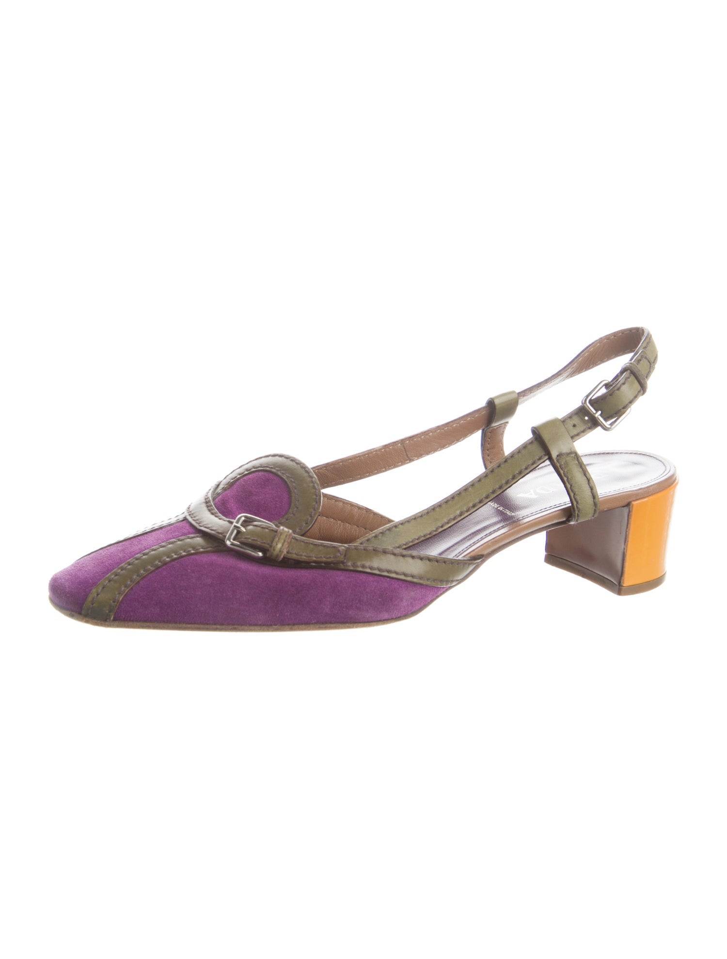 Prada Suede Colorblock Pattern Slingback Pumps