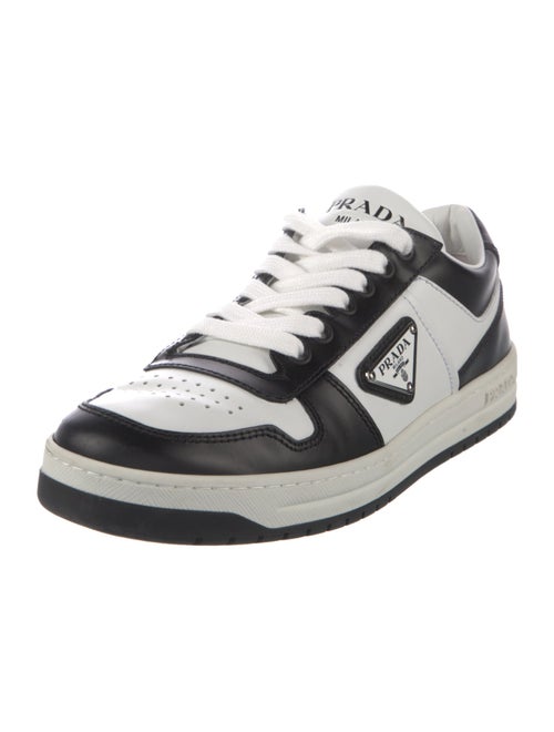 Prada Enameled Metal Triangle Leather Sneakers