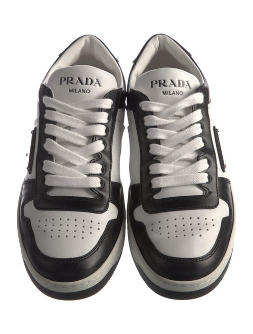 Prada Enameled Metal Triangle Leather Sneakers
