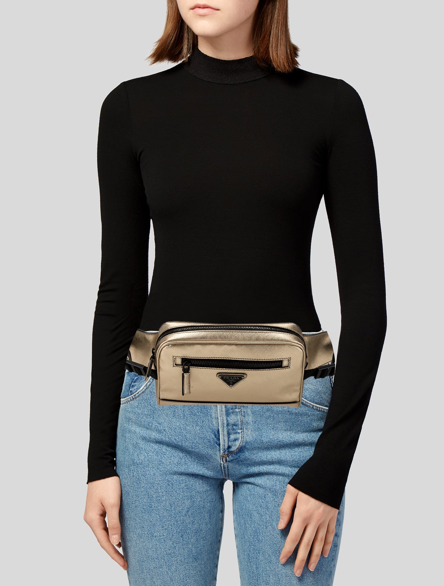 Prada Enameled Metal Triangle Belt Bag