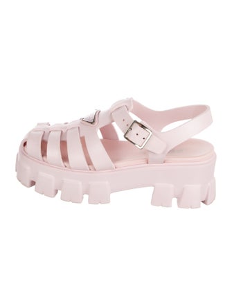 Prada Enameled Metal Triangle Rubber Gladiator Sandals