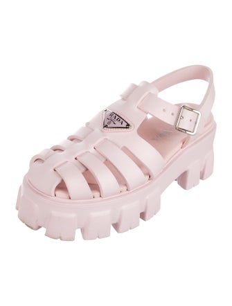 Prada Enameled Metal Triangle Rubber Gladiator Sandals