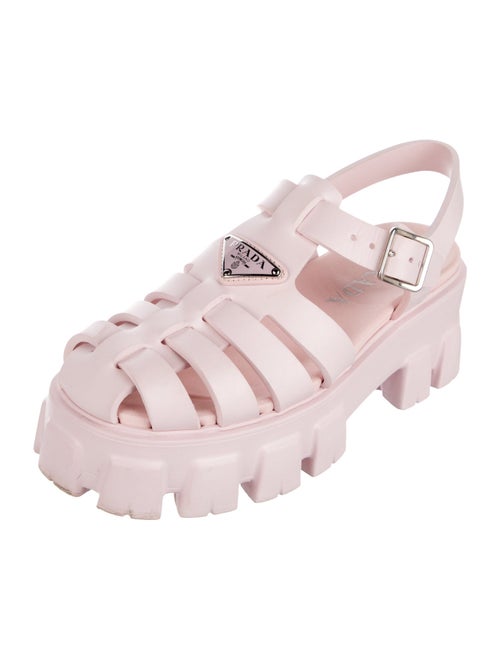Prada Enameled Metal Triangle Rubber Gladiator Sandals