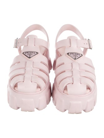 Prada Enameled Metal Triangle Rubber Gladiator Sandals