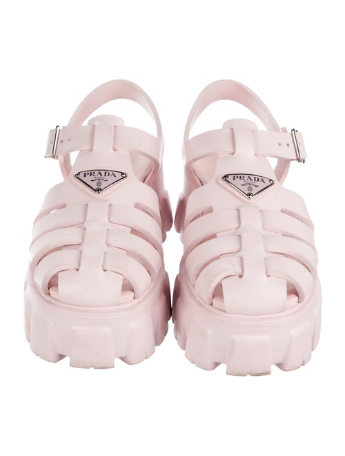 Prada Enameled Metal Triangle Rubber Gladiator Sandals