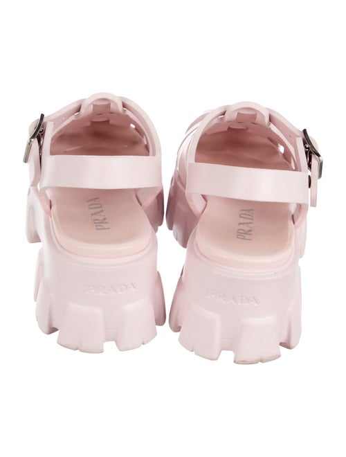 Prada Enameled Metal Triangle Rubber Gladiator Sandals