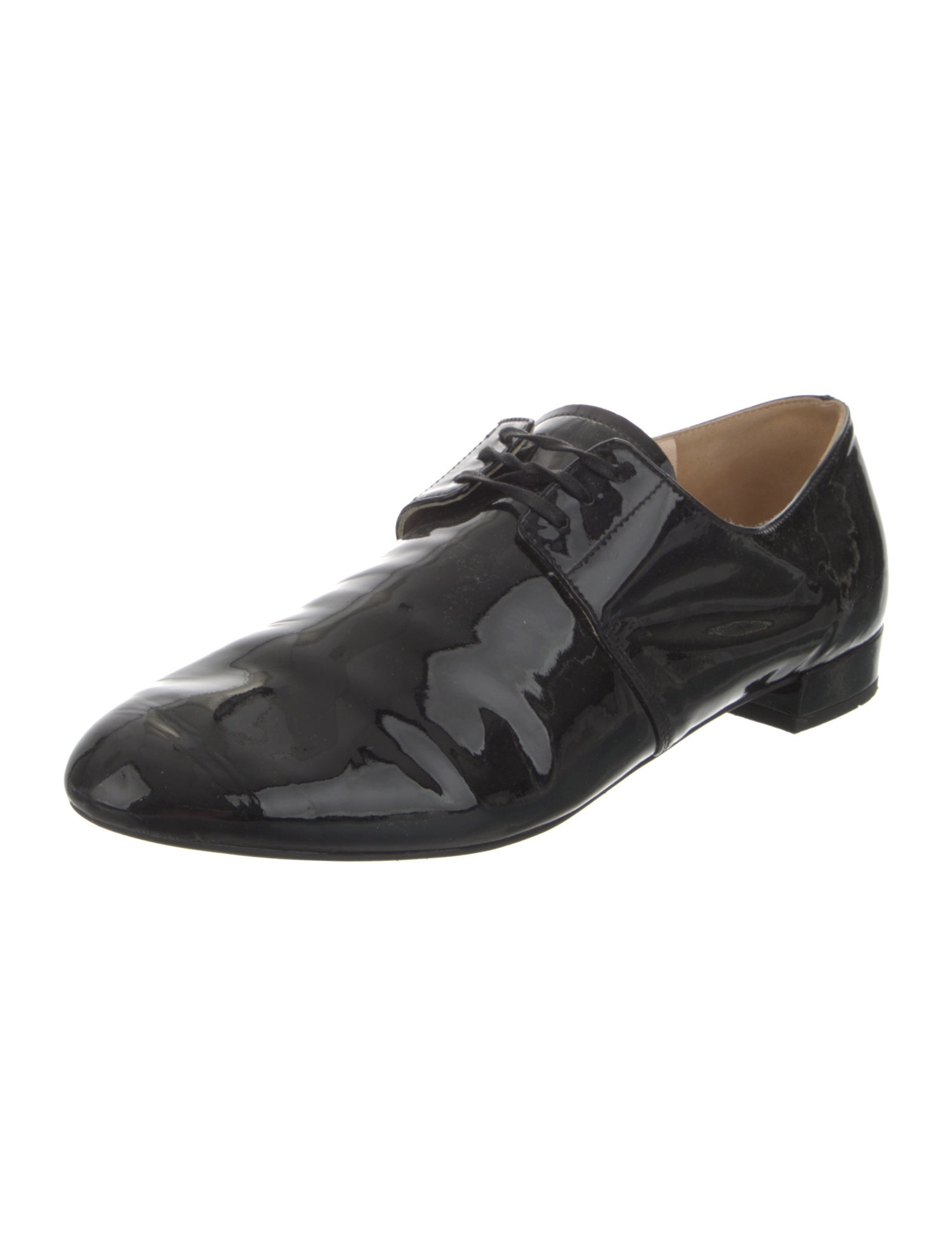 Prada Patent Leather Embroidered Accent Oxfords