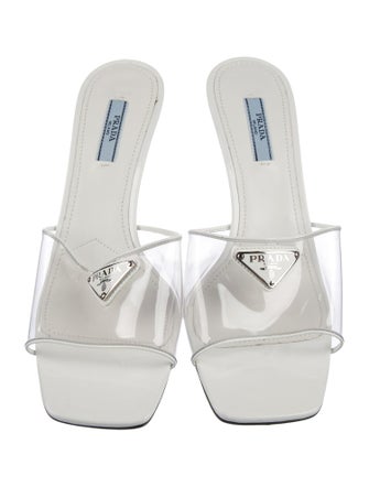 Prada Enameled Metal Triangle PVC Slides