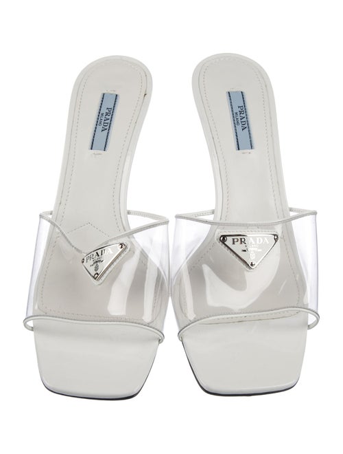 Prada Enameled Metal Triangle PVC Slides