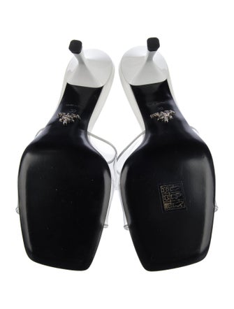 Prada Enameled Metal Triangle PVC Slides