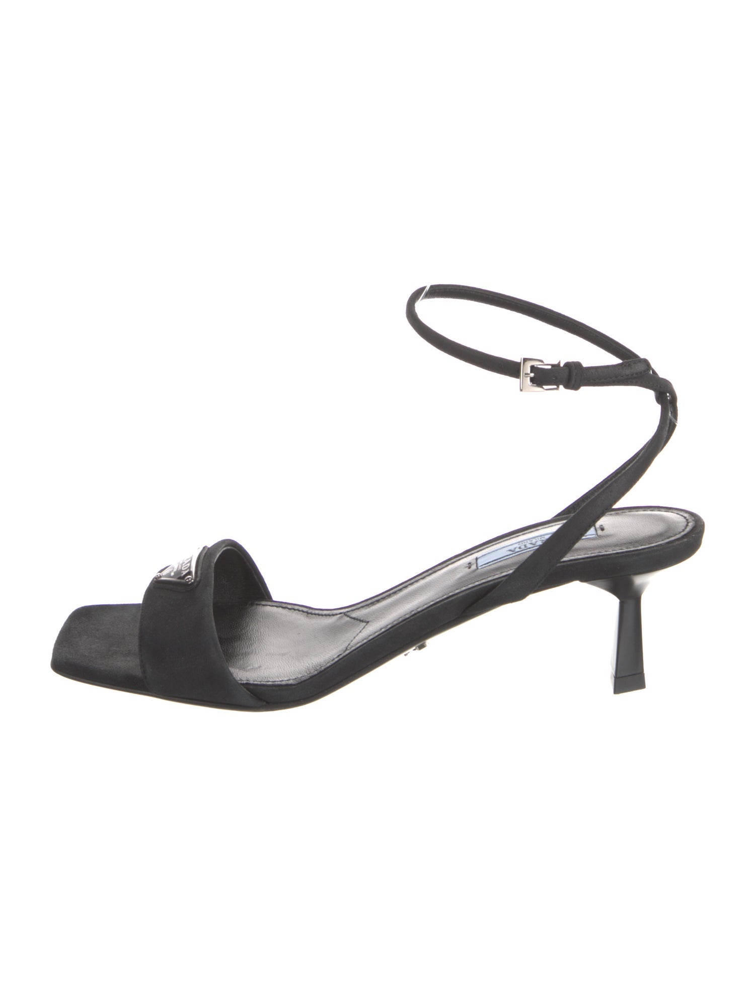 Prada Enameled Metal Triangle Suede Slingback Sandals