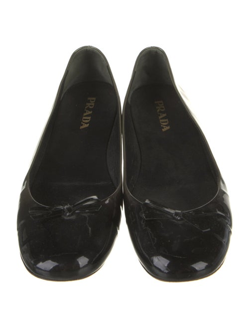 Prada Patent Leather Bow Accents Ballet Flats