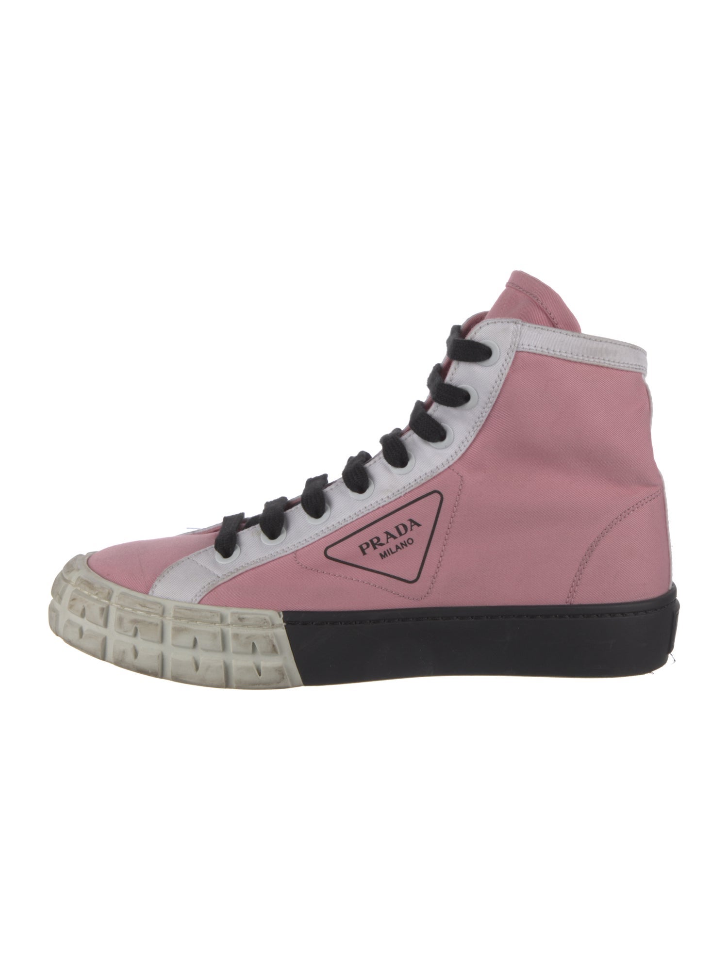 Prada Canvas Colorblock Pattern Wedge Sneakers