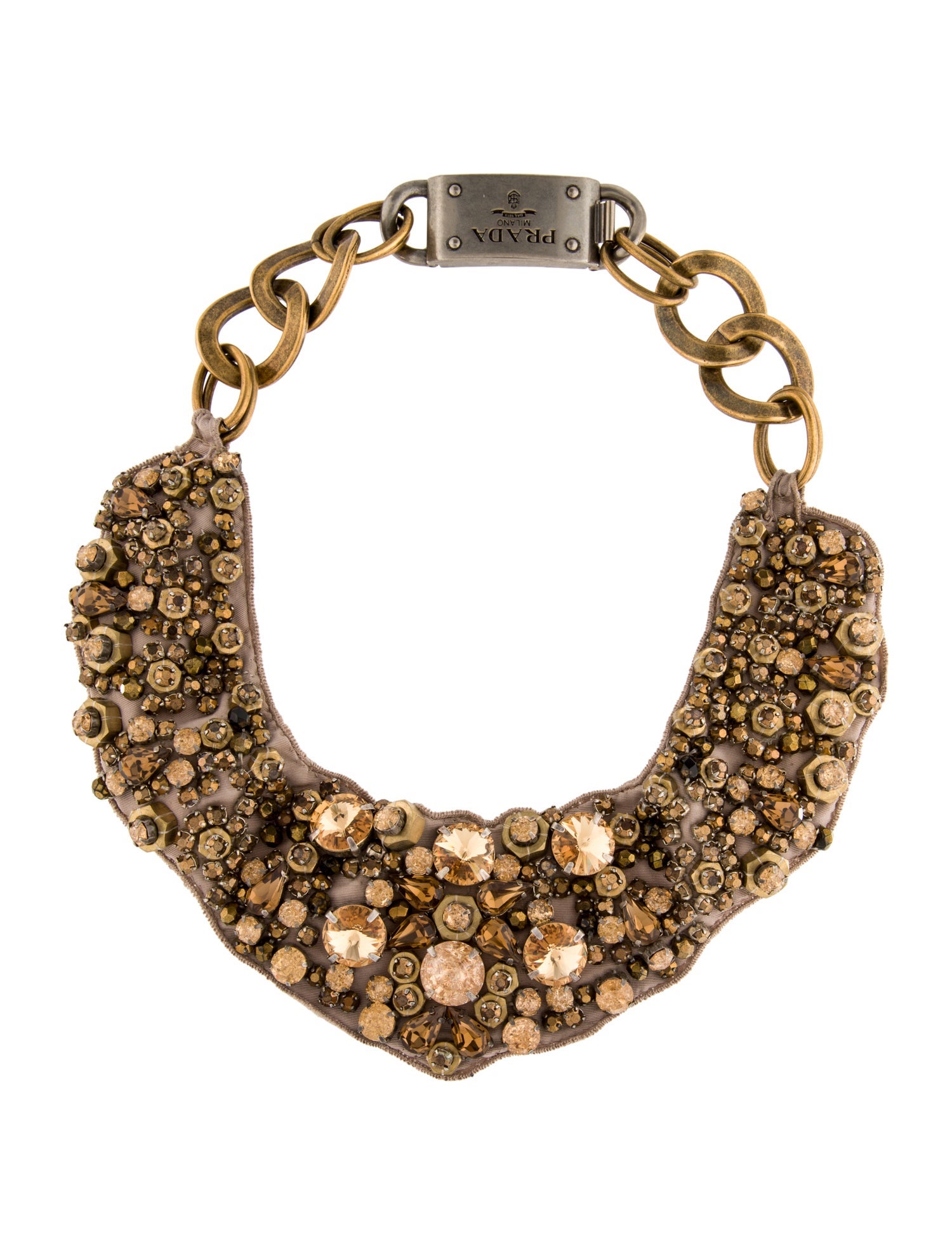Prada Crystal, Bead & Fabric Embellished Bib Necklace