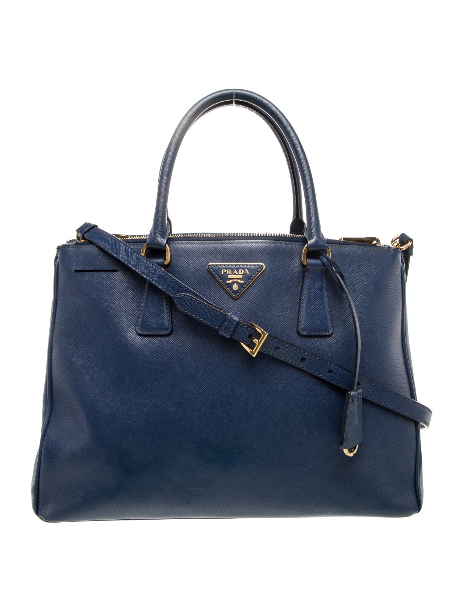 Prada Enameled Metal Triangle Galleria Double Zip