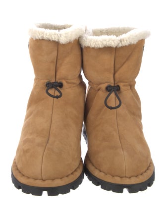 Prada Suede Fur Trim Lace-Up Boots