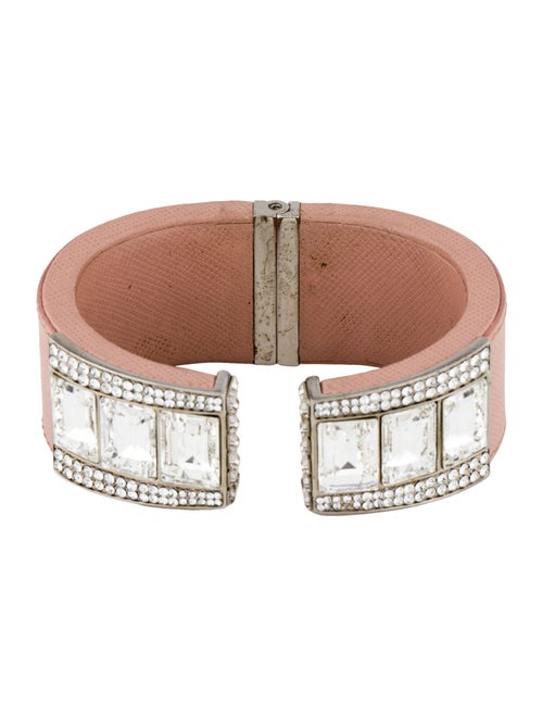 Prada Crystal & Leather Hinged Cuff Bracelet