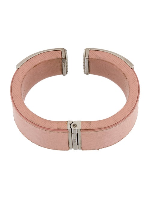 Prada Crystal & Leather Hinged Cuff Bracelet