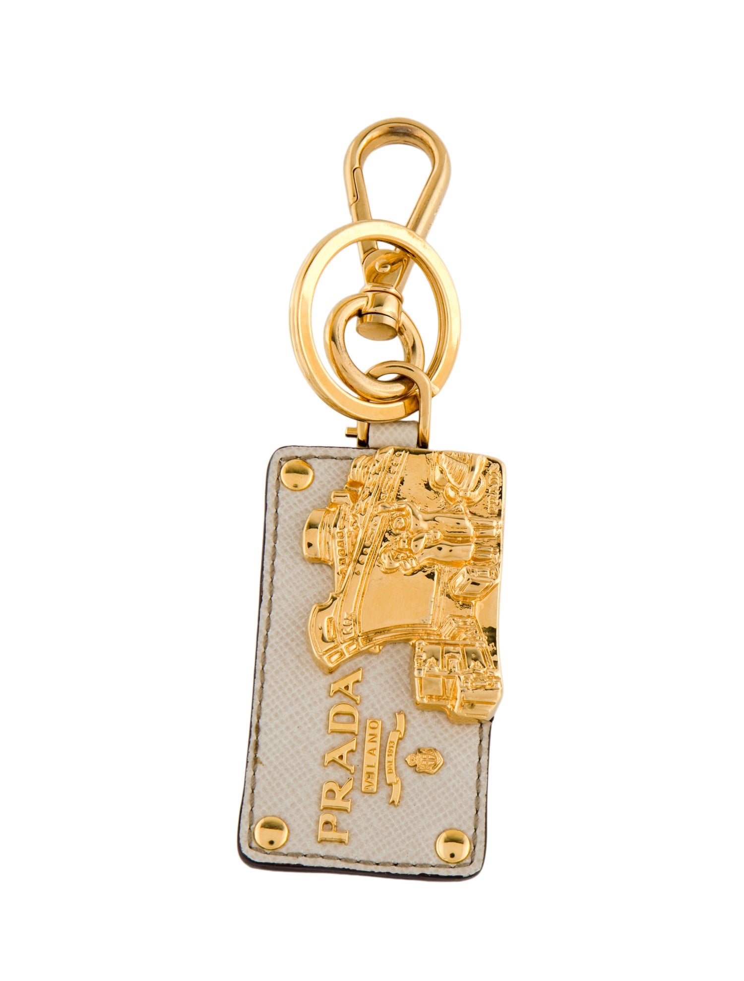 Prada Leather neutral and gold keychain