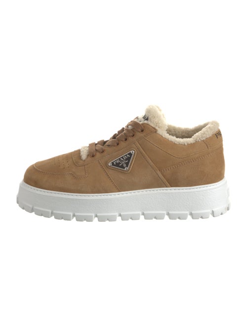 Prada Enameled Metal Triangle Suede Sneakers
