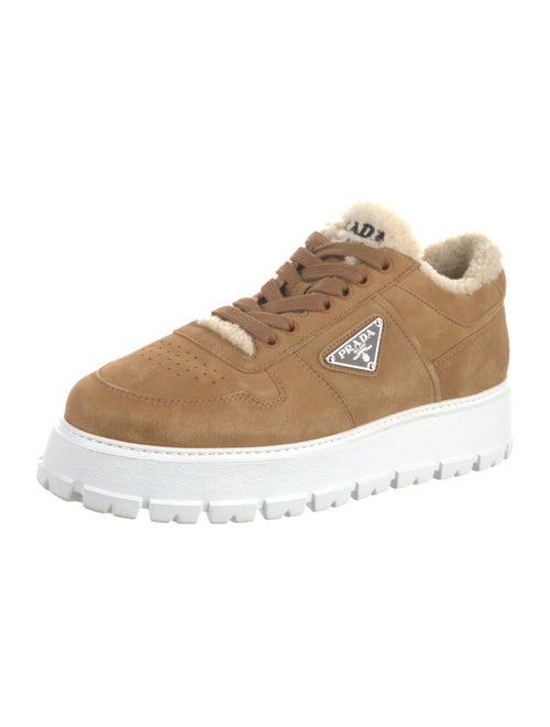 Prada Enameled Metal Triangle Suede Sneakers