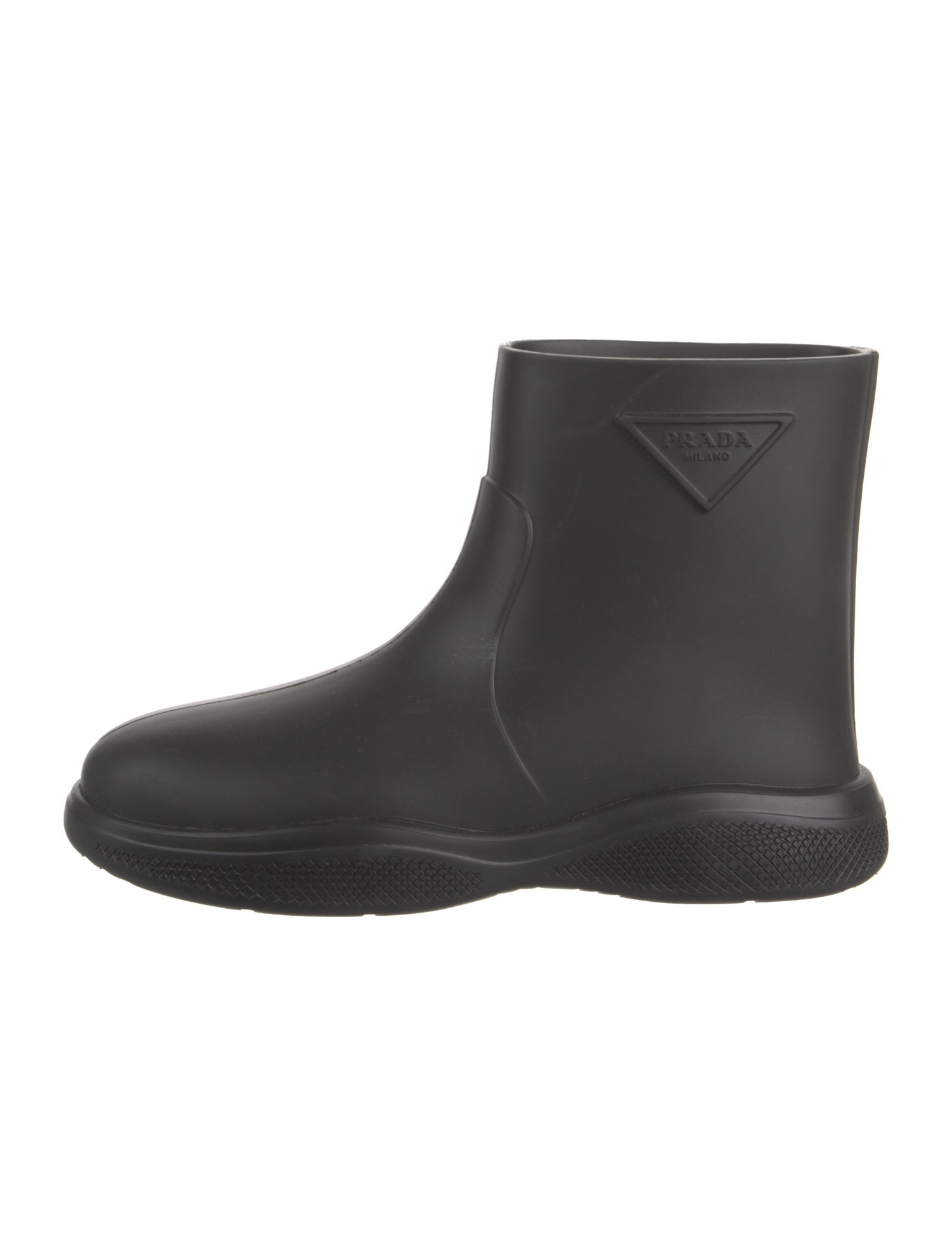 Prada Rubber Embroidered Accent Rain Boots