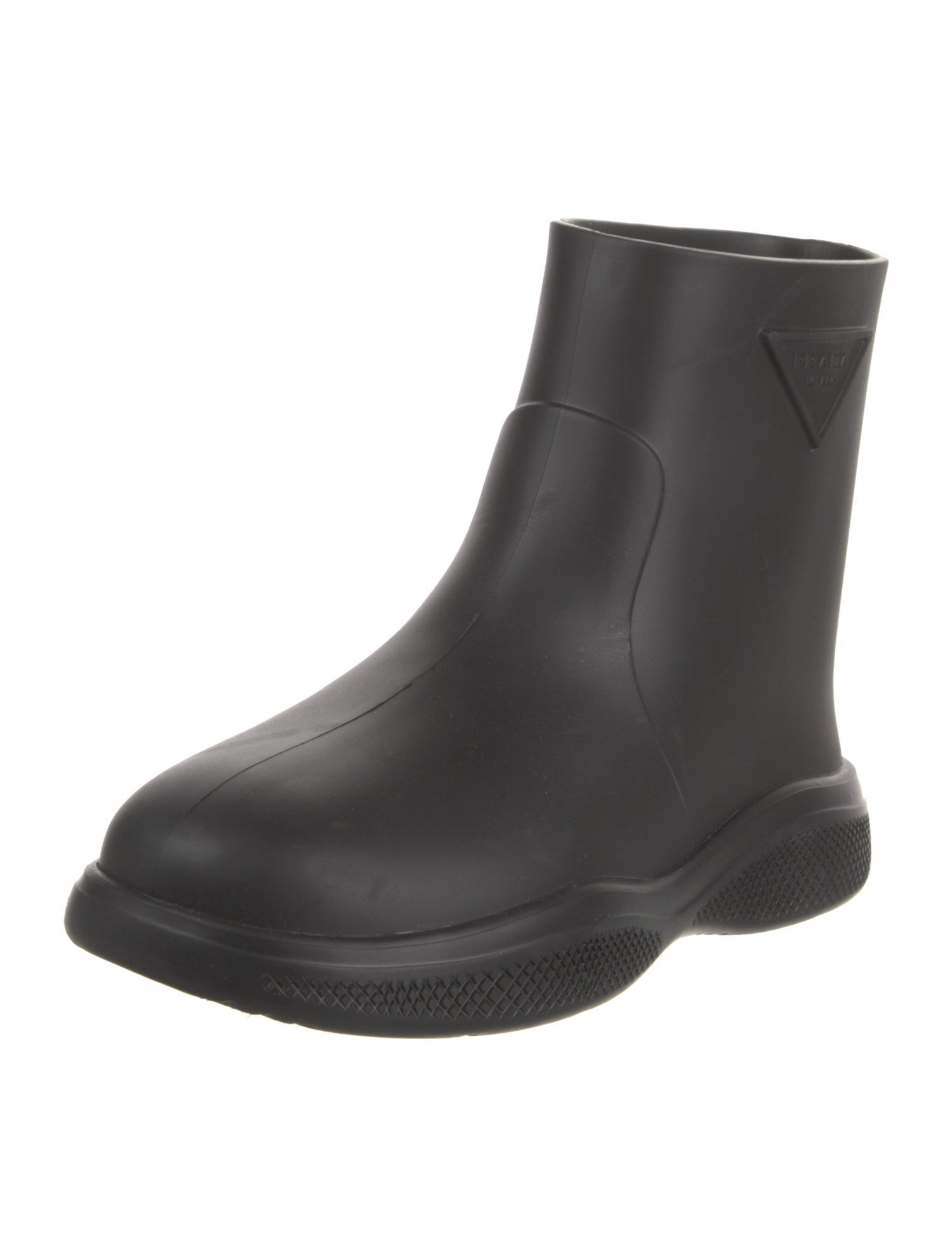 Prada Rubber Embroidered Accent Rain Boots