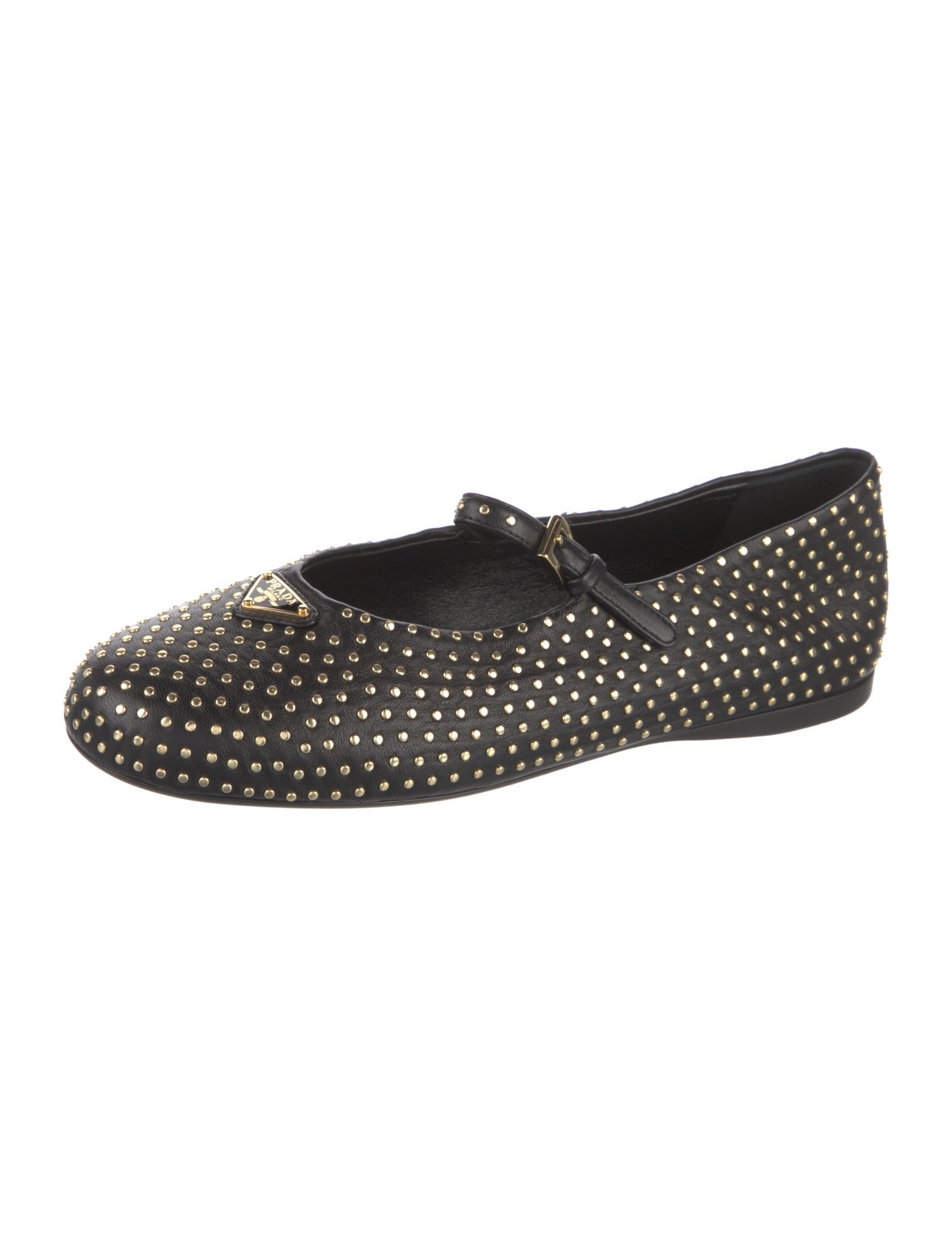 Prada Leather Beaded Accents Mary Jane Flats